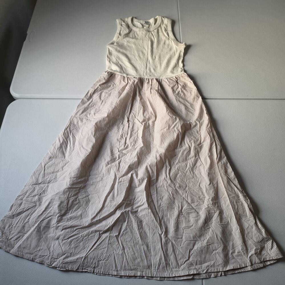 J Crew Dress Womens M Beige Stripe Tank Maxi Sundress Jersey Casual Summer